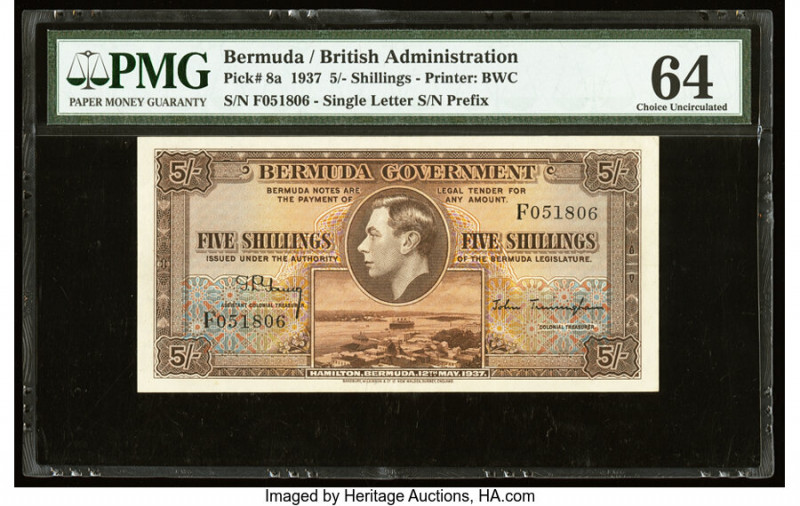 Bermuda Bermuda Government 5 Shillings 12.5.1937 Pick 8a PMG Choice Uncirculated...