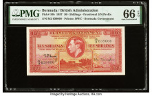 Bermuda Bermuda Government 10 Shillings 12.5.1937 Pick 10b PMG Gem Uncirculated 66 EPQ. An important King George VI type and quite rare in this excell...