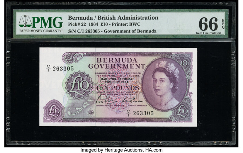 Bermuda Bermuda Government 10 Pounds 28.7.1964 Pick 22 PMG Gem Uncirculated 66 E...