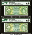 British Honduras Government of British Honduras 1 Dollar 1.3.1956; 1.5.1965 Pick 28a; 28b Two Examples PMG Gem Uncirculated 66 EPQ (2). Two rare, earl...