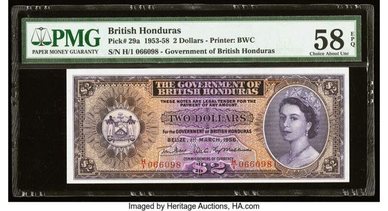 British Honduras Government of British Honduras 2 Dollars 1.3.1956 Pick 29a PMG ...