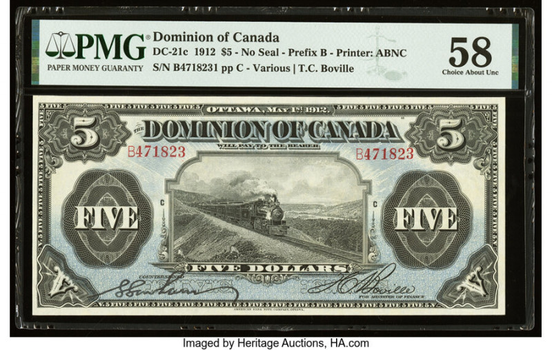 Canada Dominion of Canada $5 1.5.1912 DC-21c PMG Choice About Unc 58. The visual...