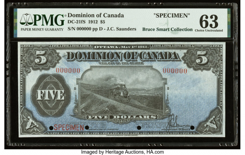Canada Dominion of Canada $5 1.5.1912 DC-21fs Specimen PMG Choice Uncirculated 6...
