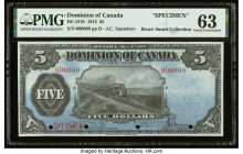 Canada Dominion of Canada $5 1.5.1912 DC-21fs Specimen PMG Choice Uncirculated 63. At the time of cataloging, this is the lone Specimen graded in the ...