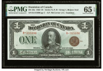 Canada Dominion of Canada $1 2.7.1923 DC-25e PMG Gem Uncirculated 65 EPQ. A handsome banknote featuring a portrait of King George V. This popular, col...