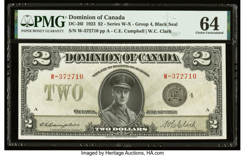 Canada Dominion of Canada $2 23.6.1923 DC-26l PMG Choice Uncirculated 64. The ev...