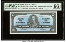 Canada Bank of Canada $5 2.1.1937 BC-23b PMG Gem Uncirculated 66 EPQ. Exact centering is easily seen on this high grade rarity. Much better than avera...