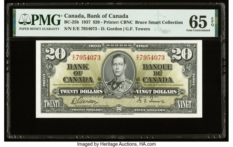Canada Bank of Canada $20 2.1.1937 BC-25b PMG Gem Uncirculated 65 EPQ. A handsom...