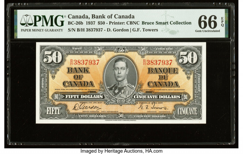 Canada Bank of Canada $50 2.1.1937 BC-26b PMG Gem Uncirculated 66 EPQ. A key den...
