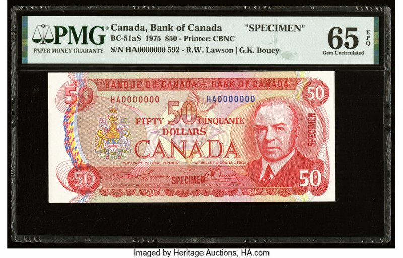 Canada Bank of Canada $50 1975 BC-51aS Specimen PMG Gem Uncirculated 65 EPQ. Gem...