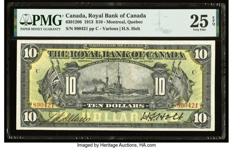 Canada Montreal, PQ- Royal Bank of Canada $10 2.1.1913 Ch.# 630-12-06 PMG Very F...