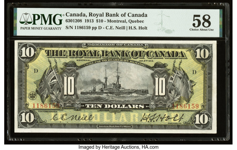 Canada Montreal, PQ- Royal Bank of Canada $10 2.1.1913 Ch.# 630-12-08 PMG Choice...