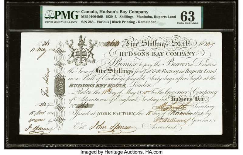 Canada Hudson's Bay Company, Manitoba Ruperts Land 5 Shillings 11.5.1820/15.11.1...