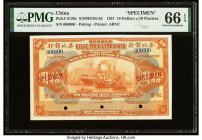 China Banque Belge Pour l'Etranger, Peking 10 Dollars = 10 Piastres 1.7.1921 Pick S129s S/M#H185-3d Specimen PMG Gem Uncirculated 66 EPQ. At the time ...