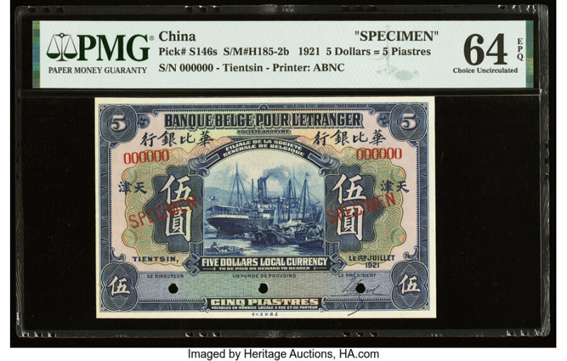 China Banque Belge Pour l'Etranger, Tientsin 5 Dollars = 5 Piastres 1.7.1921 Pic...