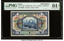 China Banque Belge Pour l'Etranger, Tientsin 5 Dollars = 5 Piastres 1.7.1921 Pick S146s S/M#H185-2b Specimen PMG Choice Uncirculated 64 EPQ. A bright ...
