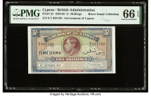 Cyprus Central Bank of Cyprus 5 Shillings 6.10.1947 Pick 22 PMG Gem Uncirculated 66 EPQ. The state of preservation of this desirable Commonwealth type...