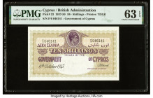 Cyprus Central Bank of Cyprus 10 Shillings 6.10.1947 Pick 23 PMG Choice Uncirculated 63 EPQ. Cypriot banknotes featuring King George VI are rare in al...