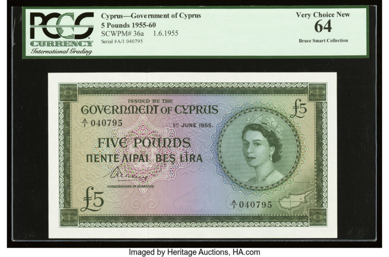 Cyprus Central Bank of Cyprus 5 Pounds 1.6.1955 Pick 36a PCGS Very Choice New 64...
