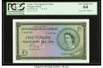 Cyprus Central Bank of Cyprus 5 Pounds 1.6.1955 Pick 36a PCGS Very Choice New 64. High grade Cypriot banknotes from the Commonwealth era are notorious...