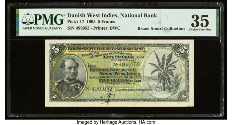 Danish West Indies National Bank of the Danish West Indies 5 Francs 1905 Pick 17...