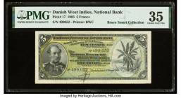 Danish West Indies National Bank of the Danish West Indies 5 Francs 1905 Pick 17 PMG Choice Very Fine 35. This initial denomination is a popular Carib...