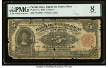 Puerto Rico Banco De Puerto Rico 5 Dollars 1.7.1909 Pick 47a PMG Very Good 8. A mere five examples of this banknote in issued form are currently grade...