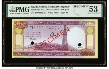 Saudi Arabia Saudi Arabian Monetary Agency 50 Riyals 1961 / AH1379 Pick 9as Specimen PMG About Uncirculated 53. The 50 Riyals denomination in the key ...