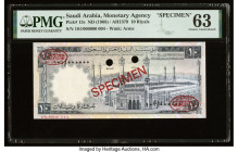 Saudi Arabia Saudi Arabian Monetary Agency 10 Riyals ND (1968) / AH1379 Pick 13s Specimen PMG Choice Uncirculated 63. Saudi Arabian Specimens with Tho...