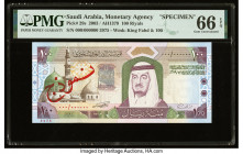 Saudi Arabia Saudi Arabian Monetary Agency 100 Riyals 2003 / AH1379 Pick 29s Specimen PMG Gem Uncirculated 66 EPQ. A stunning, well margined Specimen ...