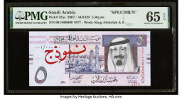 Saudi Arabia Saudi Arabian Monetary Agency 5 Riyals 2007 / AH1428 Pick 32as Specimen PMG Gem Uncirculated 65 EPQ. Fresh paper and good colors grace bo...