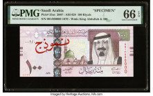Saudi Arabia Saudi Arabian Monetary Agency 100 Riyals 2007 / AH1428 Pick 35as Specimen PMG Gem Uncirculated 66 EPQ. A higher denomination from the 200...