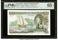Seychelles Government of Seychelles 50 Rupees 1.1.1972 Pick 17d PMG Gem Uncirculated 65 EPQ. A beautiful iconic Bradbury, Wilkinson & Company type, in...