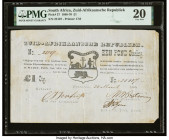 South Africa South Africa Treasury 1 Pound 24.3.1869 Pick 37 PMG Very Fine 20. An early Boer Republic issue bearing the signature of President Pretori...