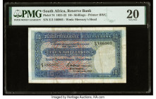 South Africa South African Reserve Bank 10 Shillings 31.1.1922 Pick 74 PMG Very Fine 20. This rare 10 Shillings features predominantly Dutch text, and...