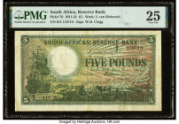 South Africa South African Reserve Bank 5 Pounds 6.7.1922 Pick 76 PMG Very Fine 25. A handsome and rare type is offered in this lot. Interestingly, th...