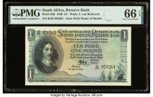 South Africa South African Reserve Bank 1 Pound 12.4.1949 Pick 93b PMG Gem Uncirculated 66 EPQ. The Jan van Riebeeck series of 1 Pound notes spans 194...