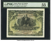 Spain Banco de Espana 1000 Pesetas 15.7.1907 Pick 66a PMG About Uncirculated 55. Visually appealing designs are present on both sides of this large fo...