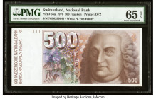 Switzerland National Bank 500 Franken 1976 Pick 58a PMG Gem Uncirculated 65 EPQ. As always, the amazing creativity of the Swiss notes is present again...