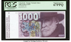Switzerland National Bank 1000 Franken 1993 Pick 59f PCGS Superb Gem New 67PPQ. A stunning example featuring a strong portrait of August Forel. A Swis...
