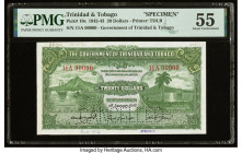 Trinidad & Tobago Government of Trinidad and Tobago 20 Dollars 1.1.1943 Pick 10s Specimen PMG About Uncirculated 55. A stunning note, rare in any form...