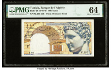 Tunisia Banque de l'Algerie 100 Francs 16.2.1948 Pick 24 PMG Choice Uncirculated 64. An attractive note featuring a Roman statue depicting Hermes on t...