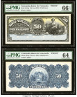 Venezuela Banco de Venezuela 50 Bolivares ND (ca. 1897) Pick S272p Front and Back Proofs PMG Gem Uncirculated 66 EPQ; Choice Uncirculated 64. Two hand...