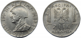 ALBANIA Vittorio Emanuele III 1939 R 2 LEK ACMONITAL Italian occupation, Rome Mint 10.04g KM# 32