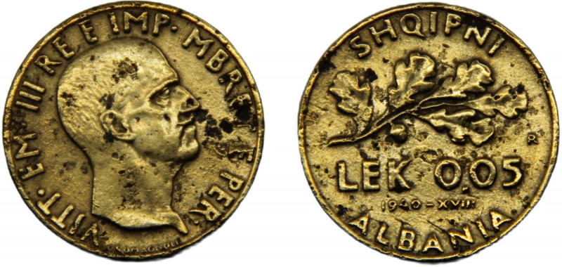 ALBANIA Vittorio Emanuele III 1940 R 0.05 LEK ALLOY Italian occupation,Rome Mint...