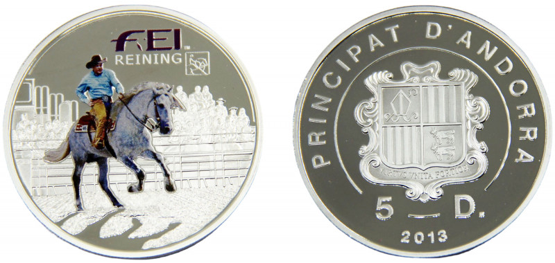 ANDORRA 2013 5 DINERS Silver Equestrian Reining 20.02g KM# 487