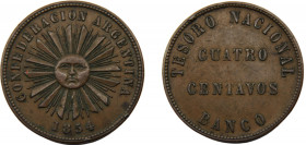 ARGENTINA 1854 4 CENTAVOS COPPER Argentine Confederation 19.97g KM# 25
