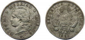 ARGENTINA 1882 1 PESO SILVER Federal Republic 24.89g KM# 29