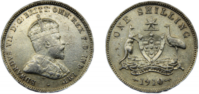 AUSTRALIA Edward VII 1910 1 SHILLING SILVER 5.6g KM# 20