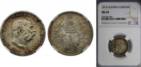 AUSTRIA Franz Joseph I 1914 1 CORONA Silver NGC Imperial crown between laurel springs KM# 2820